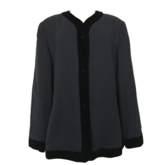 Vintage Chetta B Black100% Wool Coat Front Opening Hidden Button Fur Trim 6 - Picture 1 of 10